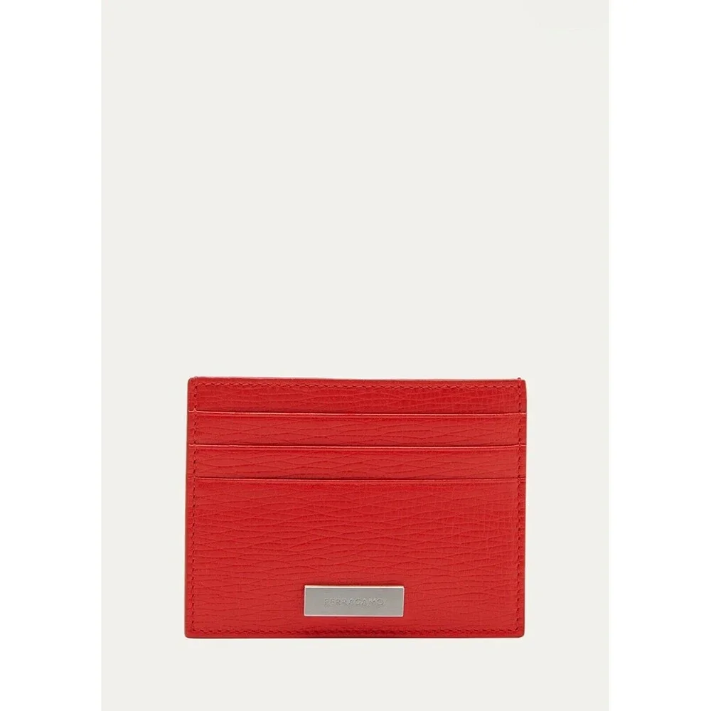 New Salvatore Ferragamo Men Revival Wallet  Leather Card Holder Red Unisex $295